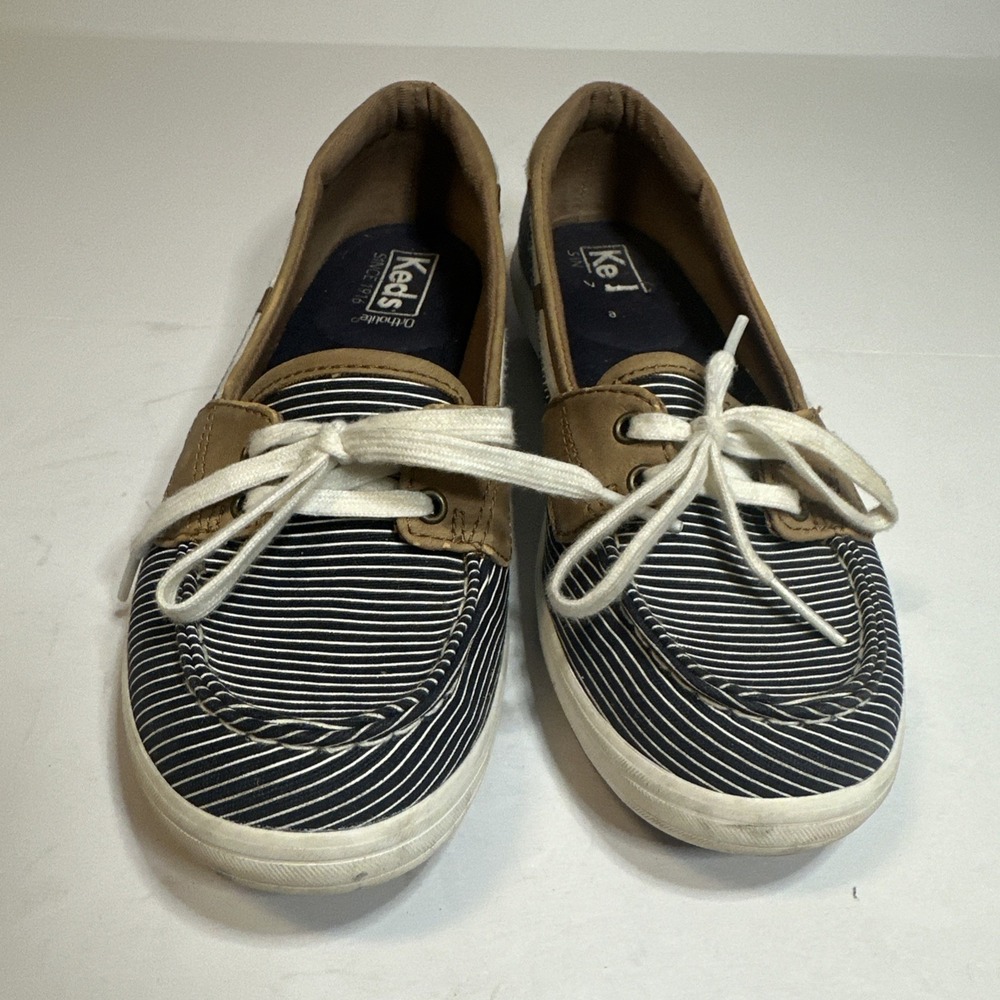 Keds Ortholite Glimmer Boat Shoe Navy And White Stripe Women's Size 6.5 M WF5710